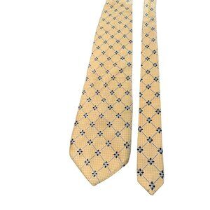 Nautica Mens Yellow Silk Tie Floral Geometric Pattern Necktie